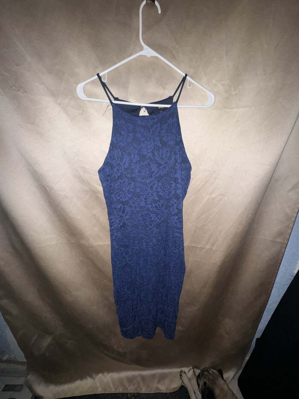 love J Navy Blue Lace Halter Neck Sheath Dress Size Large